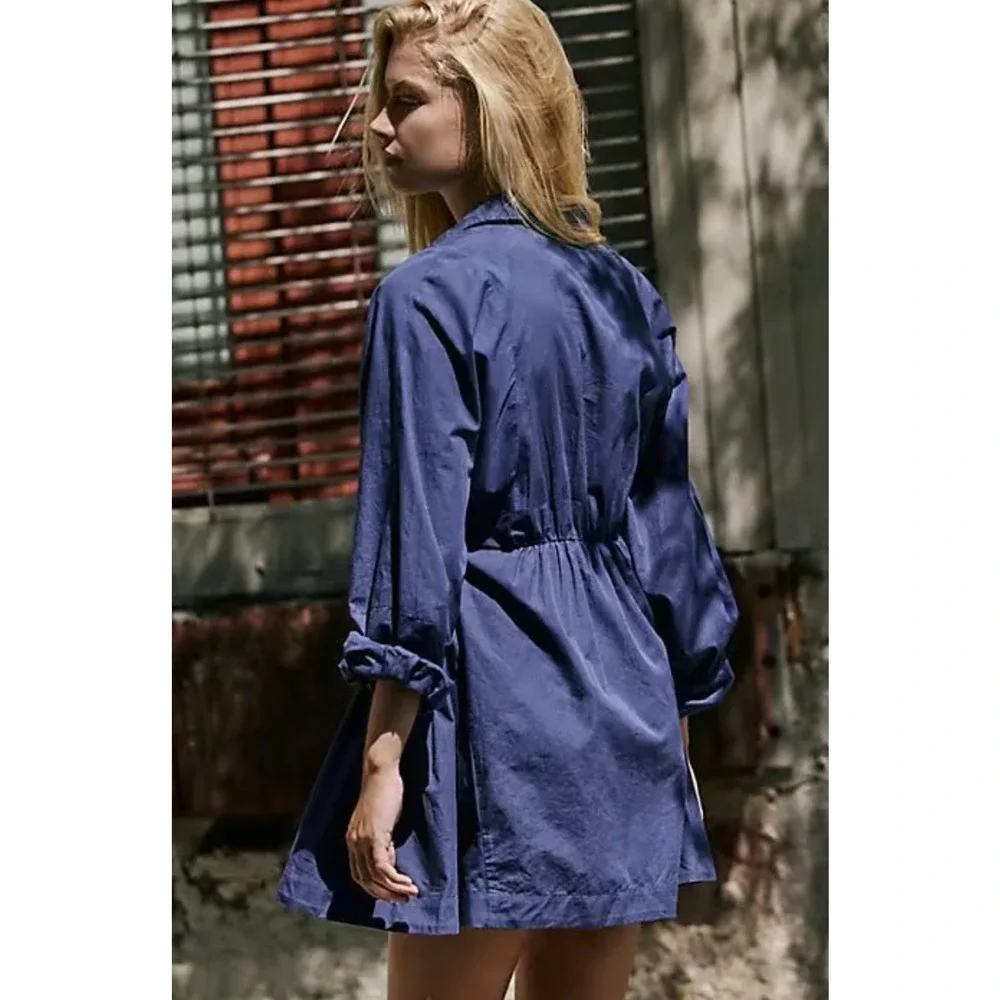 NEW FREE PEOPLE FREE-EST NAVY PEONY RUGBY MINI SHIRTDRESS DRESS SZ S